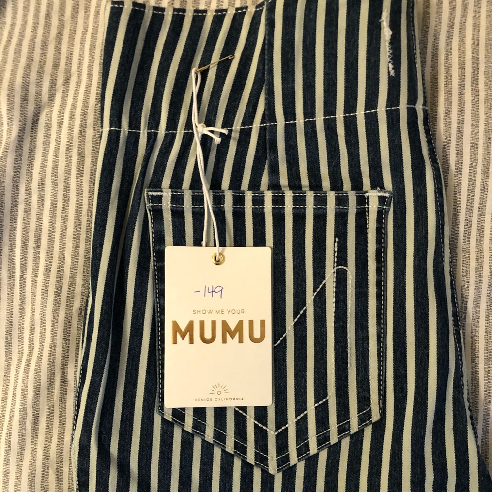 Show Me Your Mumu Berkley Bells pinstripe raw hem flare jeans